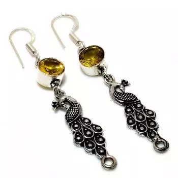 Ювелирные серьги ручной работы с драгоценным камнем цитрин 925 пробы, посеребренные, 2,38 дюйма