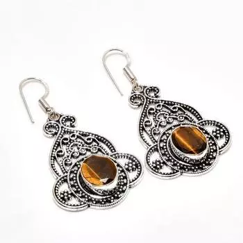 Ювелирные серьги ручной работы с драгоценным камнем тигровый глаз, посеребренные 925 пробы, 1,96 дюйма