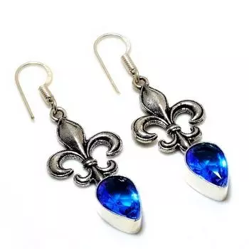 Ювелирные серьги ручной работы с драгоценным камнем Swissblue топаз 925 пробы, посеребренные, 2,00 дюйма