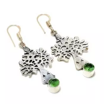 Ювелирные серьги ручной работы с драгоценным камнем Цаворит 925 пробы, посеребренные, 2,08 дюйма