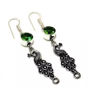 Ювелирные серьги ручной работы с драгоценным камнем цаворит 925 пробы, посеребренные, 2,38 дюйма