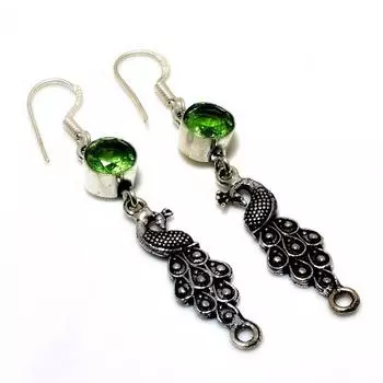 Ювелирные серьги ручной работы с драгоценным камнем цаворит 925 пробы, посеребренные, 2,38 дюйма