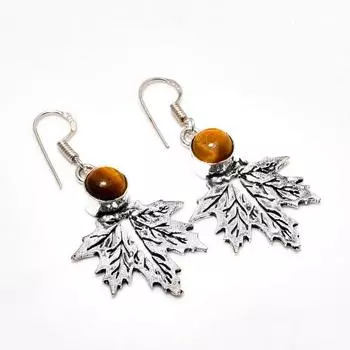 Ювелирные серьги ручной работы с драгоценным камнем 925 пробы Тигровый глаз, покрытые серебром, 1,89 дюйма