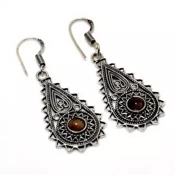 Ювелирные серьги ручной работы с драгоценным камнем 925 пробы «Тигровый глаз», посеребренные, 1,89 дюйма