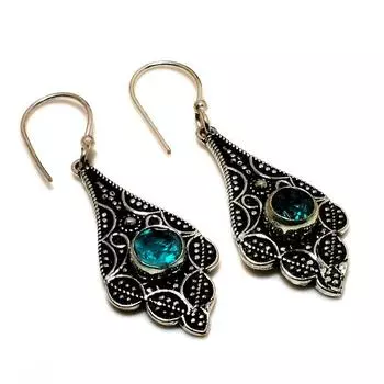 Ювелирные серьги ручной работы с драгоценным камнем Swissblue топаз 925 пробы, посеребренные, 2,00 дюйма