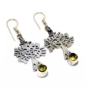 Ювелирные серьги ручной работы с драгоценным камнем цитрин 925 пробы, посеребренные, 2,00 дюйма