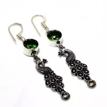 Ювелирные серьги ручной работы с драгоценным камнем цаворит 925 пробы, посеребренные, 2,38 дюйма