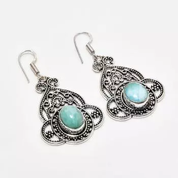 Ювелирные серьги ручной работы с драгоценным камнем Республиканский Ларимар, посеребренные 925 пробы, 1,89 дюйма