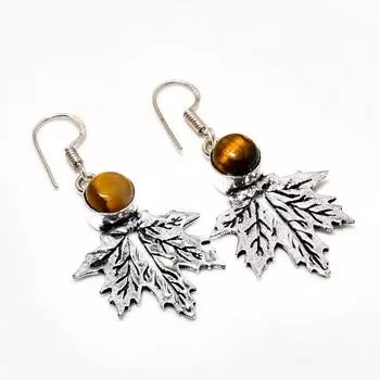 Ювелирные серьги ручной работы с драгоценным камнем 925 пробы Тигровый глаз, покрытые серебром, 1,89 дюйма