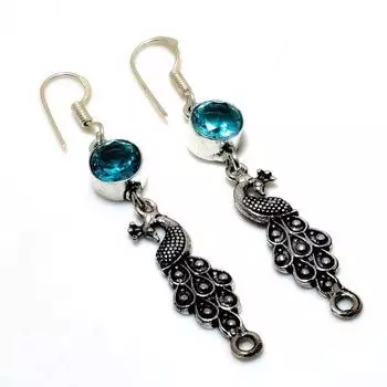 Ювелирные серьги ручной работы с драгоценным камнем Swissblue топаз 925 пробы, посеребренные, 1,13 дюйма