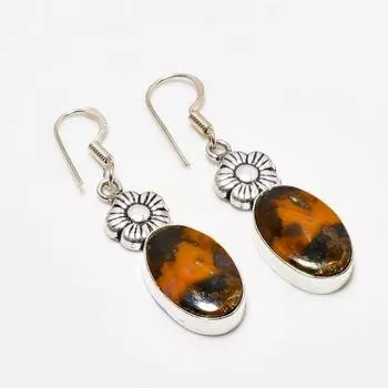 Ювелирные серьги ручной работы с драгоценным камнем Ocean Jasper, посеребренные 925 пробы, 1,89 дюйма