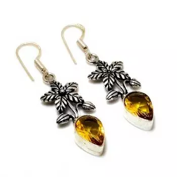 Ювелирные серьги ручной работы с драгоценным камнем цитрин 925 пробы, посеребренные, 1,89 дюйма
