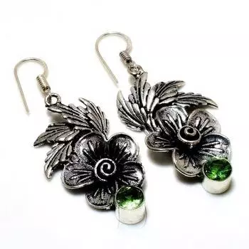 Ювелирные серьги ручной работы с драгоценным камнем Цаворит 925 пробы, посеребренные, 2,08 дюйма