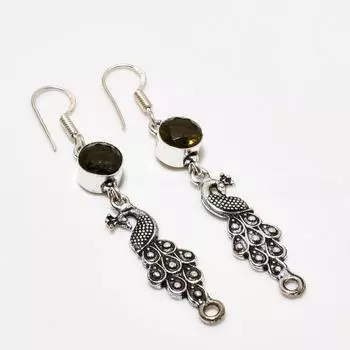 Ювелирные серьги ручной работы с дымчатым топазом, посеребренные 925 пробы, 2,38 дюйма