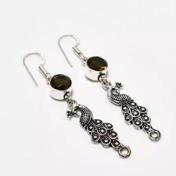 Ювелирные серьги ручной работы с дымчатым топазом, посеребренные 925 пробы, 2,38 дюйма