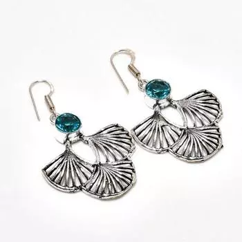 Ювелирные серьги ручной работы с голубым топазом, посеребренные 925 пробы, 1,96 дюйма