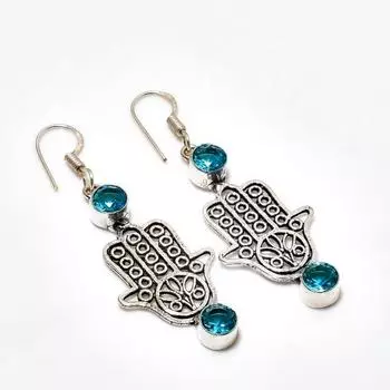 Ювелирные серьги ручной работы с голубым топазом, посеребренные 925 пробы, 2,46 дюйма