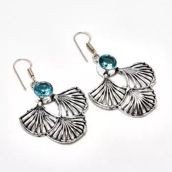 Ювелирные серьги ручной работы с голубым топазом, посеребренные 925 пробы, 1,96 дюйма