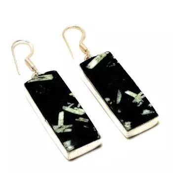 Ювелирные серьги ручной работы с хризантемой и драгоценным камнем 925 пробы, посеребренные, 2,08 дюйма