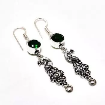Ювелирные серьги ручной работы с хром-диопсидом, посеребренные 925 пробы, 2,46 дюйма