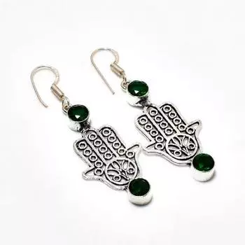 Ювелирные серьги ручной работы с хром-диопсидом, посеребренные 925 пробы, 2,08 дюйма