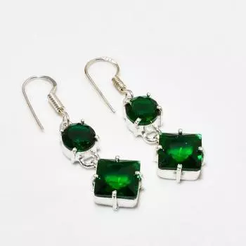 Ювелирные серьги ручной работы с хром-диопсидом, посеребренные 925 пробы, 1,70 дюйма
