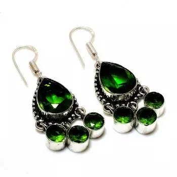 Ювелирные серьги ручной работы с хром-диопсидом 925 пробы, посеребренные, 1,89 дюйма