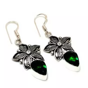 Ювелирные серьги ручной работы с хром-диопсидом 925 пробы, посеребренные, 1,89 дюйма