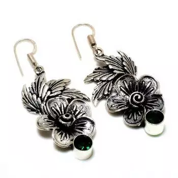 Ювелирные серьги ручной работы с хром-диопсидом 925 пробы, посеребренные, 2,08 дюйма