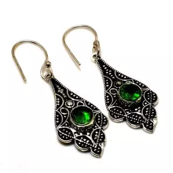 Ювелирные серьги ручной работы с хром-диопсидом 925 пробы, посеребренные, 1,89 дюйма