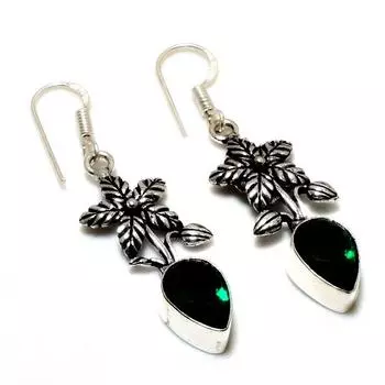 Ювелирные серьги ручной работы с хром-диопсидом 925 пробы, посеребренные, 1,89 дюйма