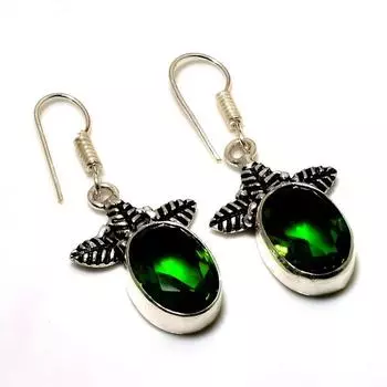 Ювелирные серьги ручной работы с хром-диопсидом 925 пробы, посеребренные, 1,51 дюйма