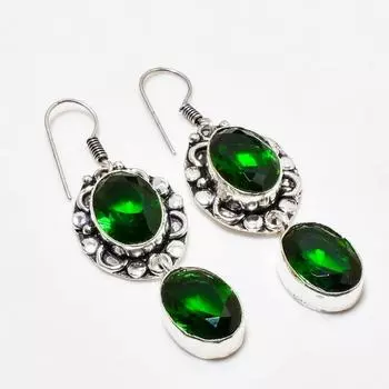 Ювелирные серьги ручной работы с хром-диопсидом, посеребренные 925 пробы, 2,08 дюйма