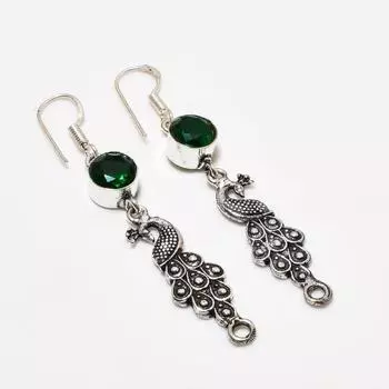 Ювелирные серьги ручной работы с хром-диопсидом, посеребренные 925 пробы, 2,38 дюйма