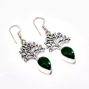 Ювелирные серьги ручной работы с хром-диопсидом, посеребренные 925 пробы, 1,89 дюйма