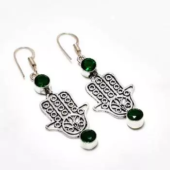 Ювелирные серьги ручной работы с хром-диопсидом, посеребренные 925 пробы, 2,08 дюйма