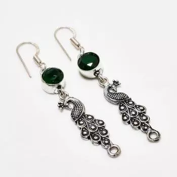 Ювелирные серьги ручной работы с хром-диопсидом, посеребренные 925 пробы, 2,38 дюйма