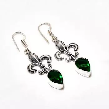 Ювелирные серьги ручной работы с хром-диопсидом, посеребренные 925 пробы, 2,08 дюйма
