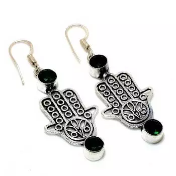 Ювелирные серьги ручной работы с хром-диопсидом 925 пробы, посеребренные, 2,08 дюйма