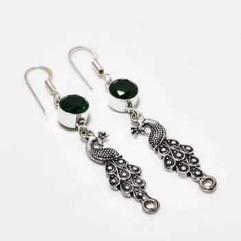 Ювелирные серьги ручной работы с хром-диопсидом, посеребренные 925 пробы, 2,38 дюйма
