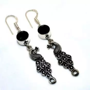 Ювелирные серьги ручной работы с хром-диопсидом 925 пробы, посеребренные, 2,38 дюйма