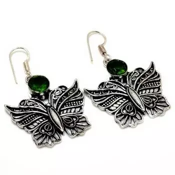 Ювелирные серьги ручной работы с хром-диопсидом 925 пробы, посеребренные, 1,89 дюйма