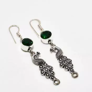 Ювелирные серьги ручной работы с хром-диопсидом, посеребренные 925 пробы, 2,38 дюйма