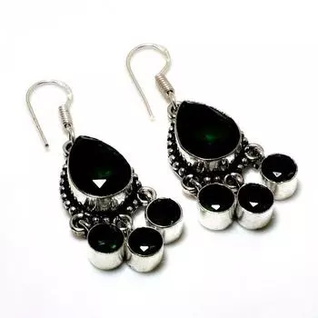 Ювелирные серьги ручной работы с хром-диопсидом 925 пробы, посеребренные, 1,70 дюйма