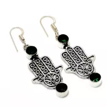 Ювелирные серьги ручной работы с хром-диопсидом 925 пробы, посеребренные, 2,08 дюйма