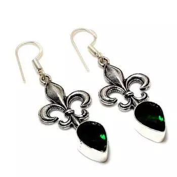 Ювелирные серьги ручной работы с хром-диопсидом 925 пробы, посеребренные, 1,89 дюйма