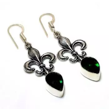 Ювелирные серьги ручной работы с хром-диопсидом 925 пробы, посеребренные, 1,89 дюйма