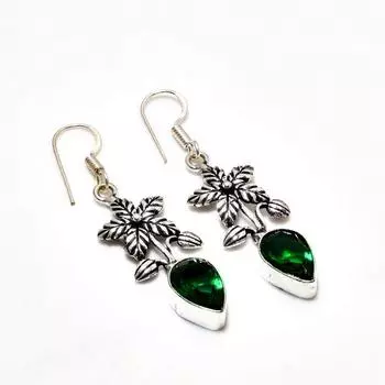 Ювелирные серьги ручной работы с хром-диопсидом, посеребренные 925 пробы, 1,89 дюйма
