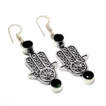 Ювелирные серьги ручной работы с хром-диопсидом 925 пробы, посеребренные, 2,08 дюйма