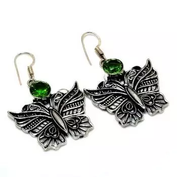 Ювелирные серьги ручной работы с хром-диопсидом 925 пробы, посеребренные, 1,89 дюйма